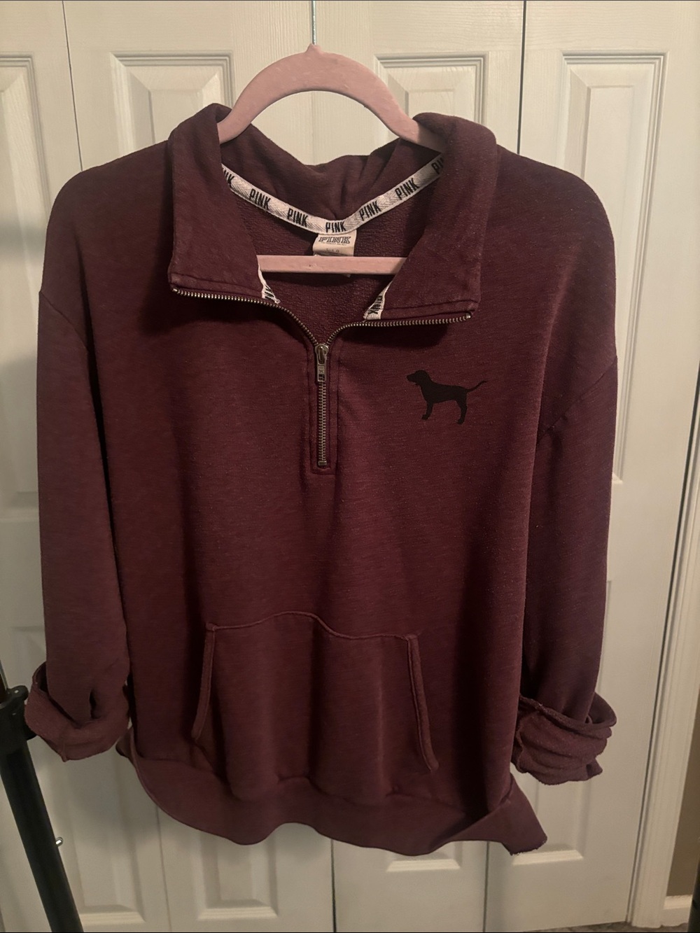 PINK Victoria's Secret Quarter-Zip Pullover Sweater in Maroon